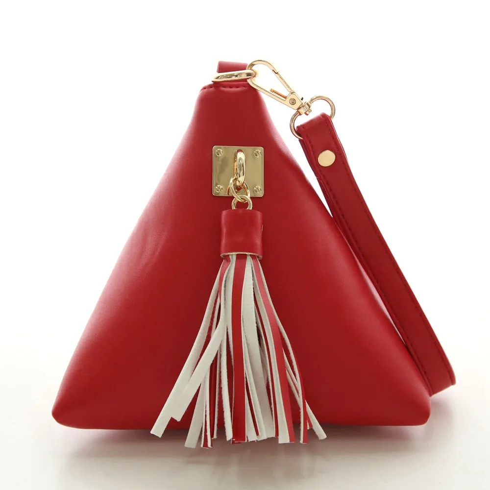 Triangle Shape Day Clutch Women Evening Bag PU Leather Wristlet Purses Tassel Small Handbags Herald Fashion New Arrivals (1)